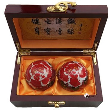 紅色牡丹花景泰藍(lán)健身球 保定鐵球 老年手球