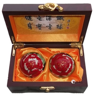 保定鐵球 綠色牡丹花景泰藍健身球 新春賀禮