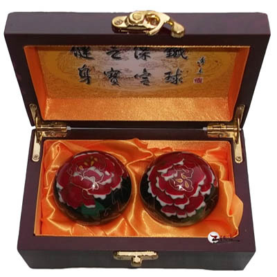 黑色牡丹花景泰藍(lán)健身球 老年保健球手球