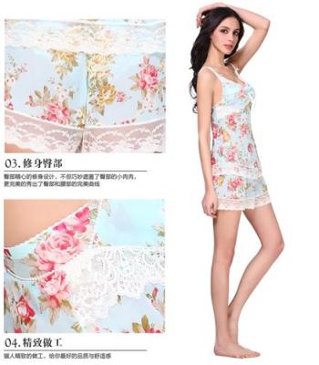貓人2014夏季新款 雪紡蕾絲睡衣女夏套裝性