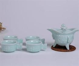 大明陶瓷青瓷茶具套组 汉道壶5入茶具